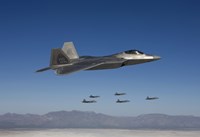 Framed F-22 Raptors Fly in Formation Over New Mexico