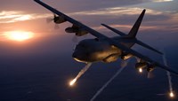 Framed C-130 Hercules Releases Flares over Kansas