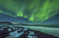 Framed Aurora Borealis over the Ice Beach near Jokulsarlon, Iceland