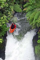 Framed Kayak in Tutea's Falls, Okere River, New Zealand