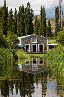 Framed shed and pond, Northburn Vineyard, Central Otago, South Island, New Zealand