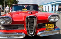 Framed Classic 1950s Edsel parked on downtown street, Cardenas, Cuba