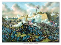 Framed Civil War Print Depicting the Union Army's Capture of Fort Fisher
