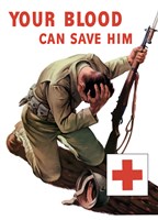 Framed Vintage Red Cross - Your Blood Can Save Him