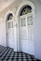 Framed Historic District Doors with Stucco Decor and Tiled Floor, Puerto Rico