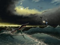 Framed Pliosaurus irgisensis attacking a shark