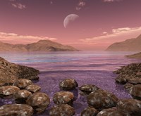 Framed Artist's Concept of Archean Stromatolites on the Shore of an Ancient Sea