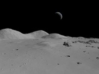 Framed Artist's Concept of a View Across the Surface of the Moon Towards Earth in the Distance