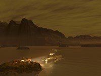 Framed Artist's concept of a Robotic Probe Exploring a Frigid Ethane Lake on Titan