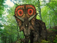 Framed Colorful Torosaurus Wanders a Cretaceous Forest
