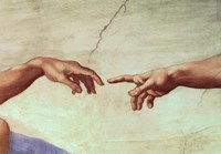 Framed Hands of God and Adam, detail from The Creation of Adam, from the Sistine Ceiling, 1511