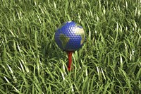 Framed 3D Rendering of an Earth Golf Ball on Tree in the Grass