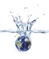 Framed Planet Earth Falling into Clear Water, Forming a Crown Splash