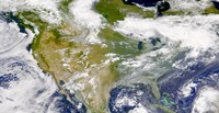 Framed Satellite view of North America with Smoke Visible in Several Locations