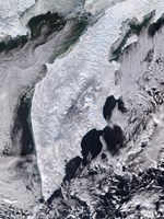 Framed Satellite view of Kamchatka Peninsula, Eastern Russia