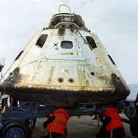 Framed Close-up View of the Apollo 9 Command Module After Recovery
