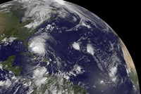 Framed Satellite View of Hurricane Irene Moving Through the Bahamas