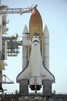 Framed Space Shuttle Atlantis Sits on the Launch Pad at the Kennedy Space Center in Anticipation of its upcoming Launch