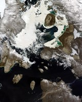 Framed Sea Ice and Sediment Visible in Nunavut, Canada