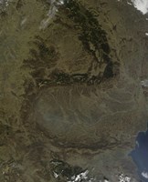 Framed Satellite view of the Carpathian Mountains in Romania