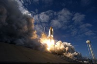 Framed Space Shuttle Atlantis Lifts off from the Launch pad at Kennedy Space Center, Florida