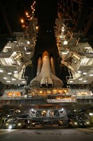 Framed Space Shuttle Endeavour Inside the Vehicle Assembly Building at Kennedy Space Center