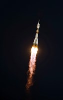 Framed Soyuz TMA-13 spacecraft in Flight after Takeoff