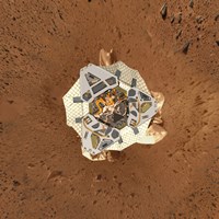 Framed Spirit's Lander at Gusev Crater from an Overhead View