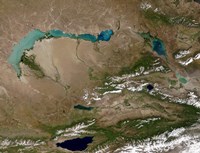 Framed Satellite view of Lake Balkhash in Eastern Kazakhstan