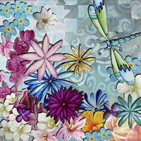 Framed 'Aqua Brown Background Floral' border=