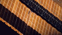 Framed Close-up View of the Repaired Solar Array on the International Space Station