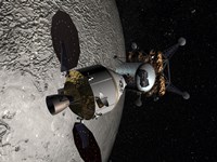 Framed Concept of the Orion crew Exploration Vehicle Docked to a Lunar Lander in Lunar Orbit