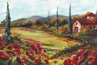 Framed Tuscan Poppy Landscape