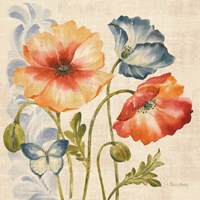 Framed Watercolor Poppies Multi I