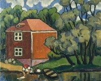 Framed Landscape With Red House And Woman Washing, 1908