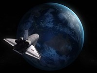 Framed Space Shuttle Against Earth