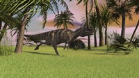 Framed Ceratosaurus Running Across a Field