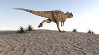 Framed Ceratosaurus Running Across a Terrain