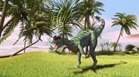 Framed Dilophosaurus Hunting in a Field