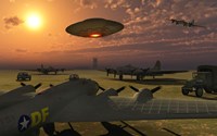 Framed Alien UFO Flying over an American Airbase