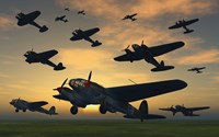 Framed German Heinkel Bombers Taking Off