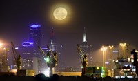 Framed Moonrise over Melbourne, Australia