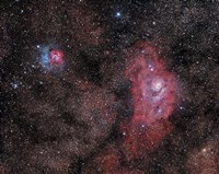 Framed Lagoon Nebula and Trifid Nebula in Sagittarius