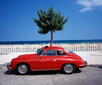 Framed Porsche 356 on the beach, Altea, Alicante, Costa Blanca, Spain