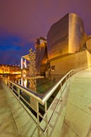 Framed Guggenheim Museum lit at night, Bilbao, Spain