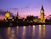 Framed Big Ben, Houses of Parliament and the River Thames at Dusk, London, England