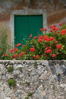 Framed Vacation Villa Wall with Flowers, Matsoukata, Kefalonia, Ionian Islands, Greece