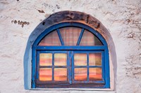 Framed Window with sunset reflection, Mykonos, Greece