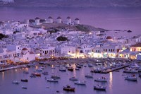 Framed Overview of Mykonos Town harbor, Mykonos, Cyclades Islands, Greece