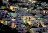 Framed Hilltop Buildings at Night, Mykonos, Cyclades Islands, Greece